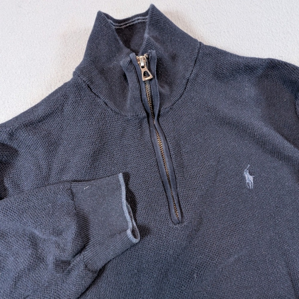 Polo Ralph Lauren‎ Quarter Zip Sweater Mens Large Navy Blue Pima Cotton